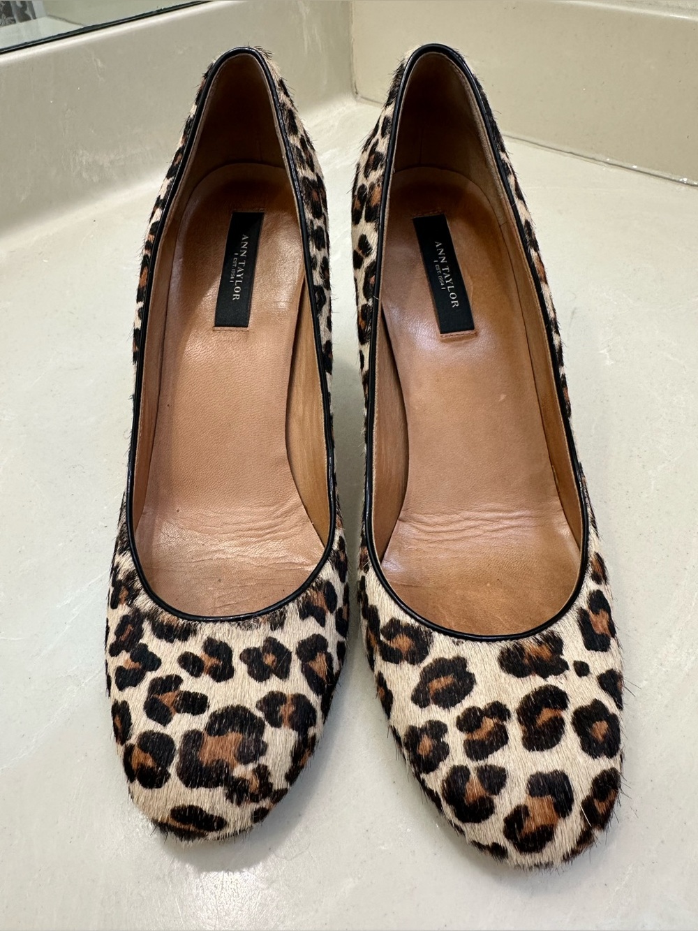 Ann Taylor Leopard-Print Round Toe Pumps - Brown/Black/Cream